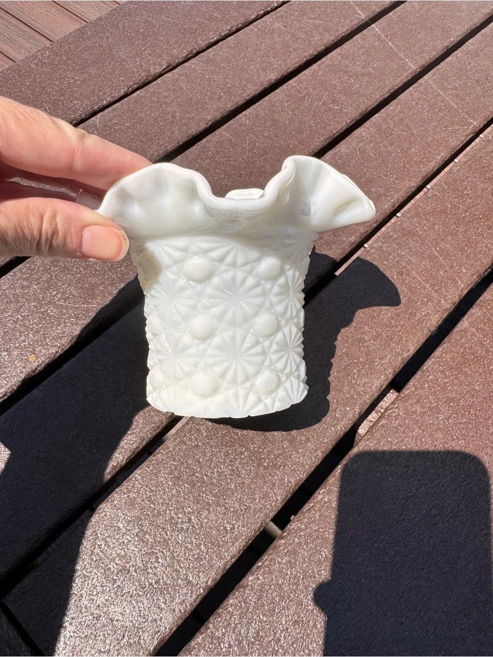 Vintage Fenton Milk Glass Ruffled Edge Decorative Vase - White